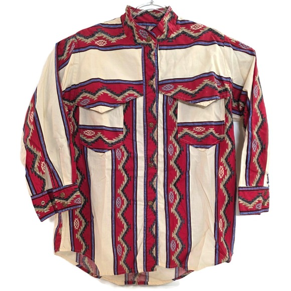 Source Unknown Other - Southwestern Shirt Mens Large Red Tan Aztec Western Button Front Long‎ Sleeve